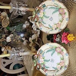 Fitz & Floyd Butterflies & Floral Decorative Plate w/Bow Accent 2pcs